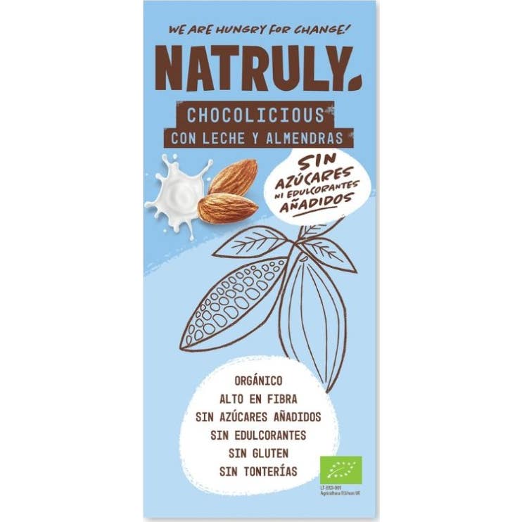 Natruly Chocolate con Leche y Almendras Sin Azúcar 85 g