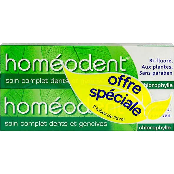 Homeodent Pasta dentífrica completa para el cuidado de los dientes y las encías con clorofila 2x75ml