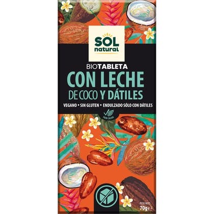 Solnatural Vegan Chocolate With Coconut Milk and Bio Dates 70 g