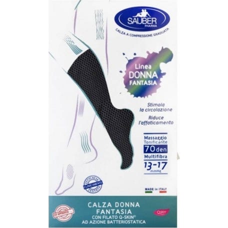 Sauber Qskin Mujer 70den Media Amatista Puntos Negro S/M 1 Par