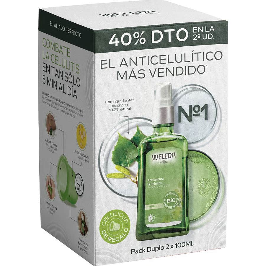 Weleda Aceite para la Celulitis de Abedul 2x100ml + Celulicup