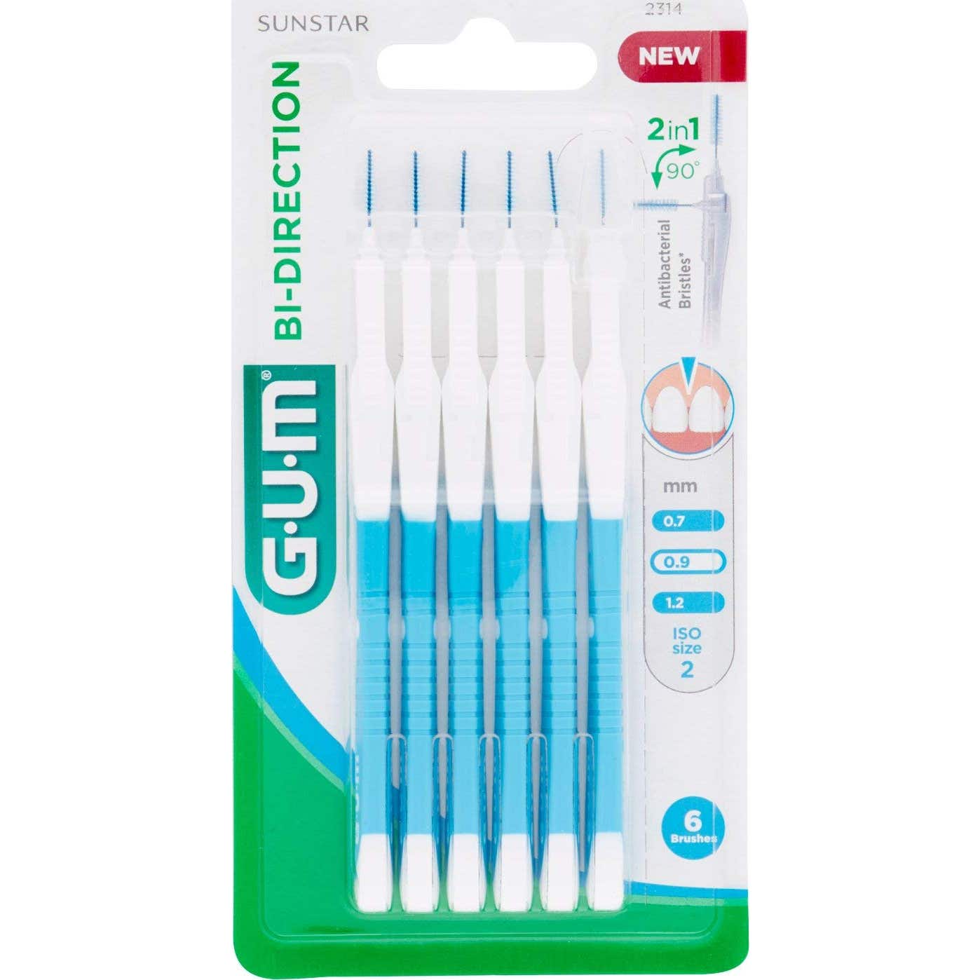 GUM Cepillo interdental Bi-Direction mediano 0.9mm 6uds