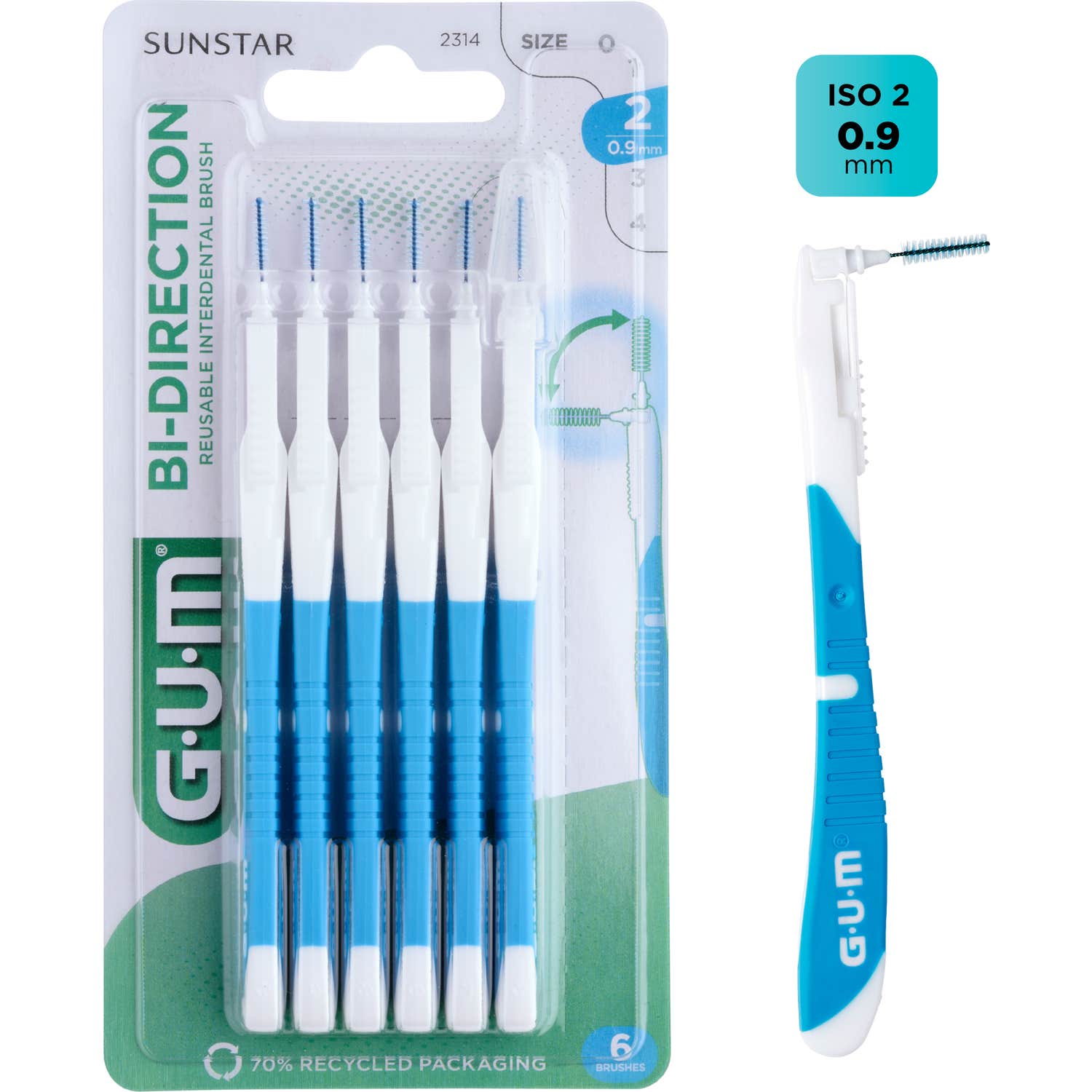 GUM Cepillo interdental Bi-Direction mediano 0.9mm 6uds