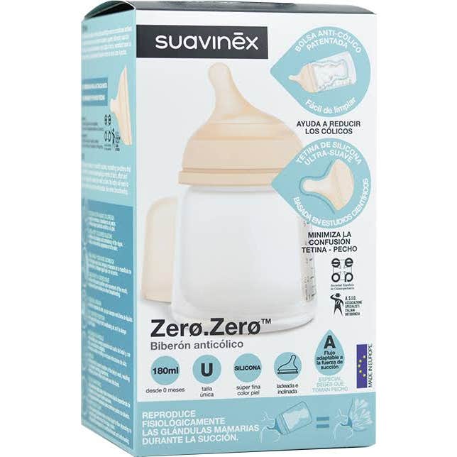 Suavinex Biberón Zero Zero Anticólico Flujo Adaptable 180ml 1ud