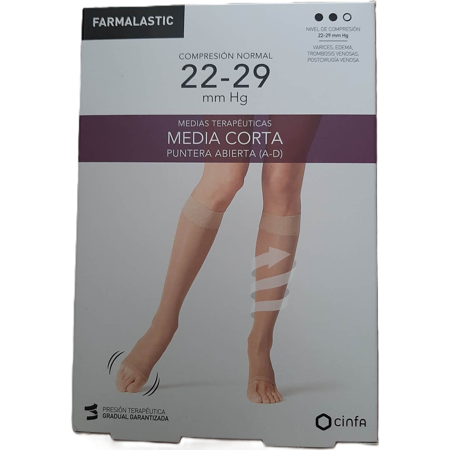 Farmalastic Media Corta Compresión Normal Puntera Abierta Camel T-EG 1 Par