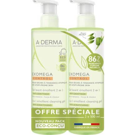 A-Derma Exomega Control Gel Limpiador Emoliente 2en1 2x500ml