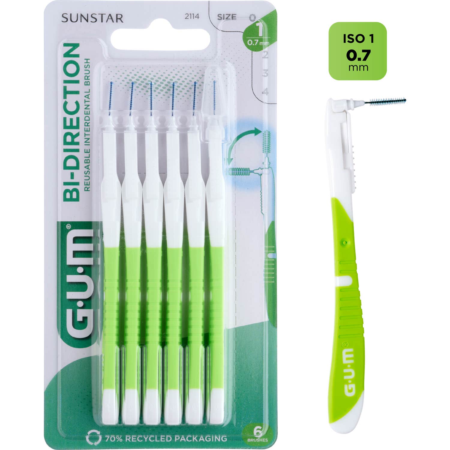 GUM Cepillo interdental Bi-Direction pequeño 0.7mm 6uds