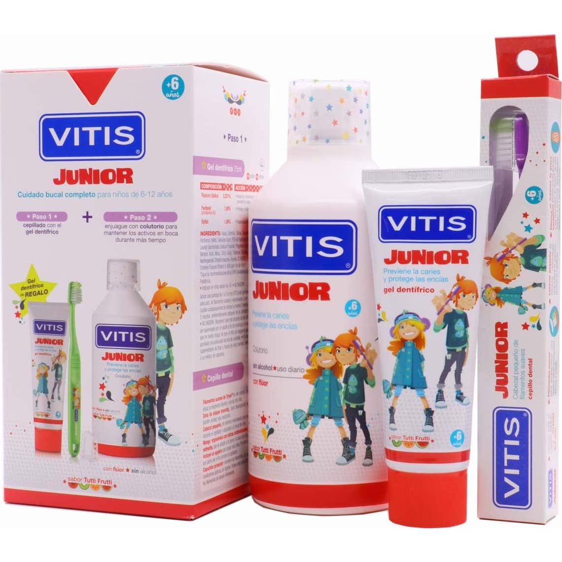 Vitis Junior Gel Dentífrico 75ml + Colutorio 500ml + Cepillo