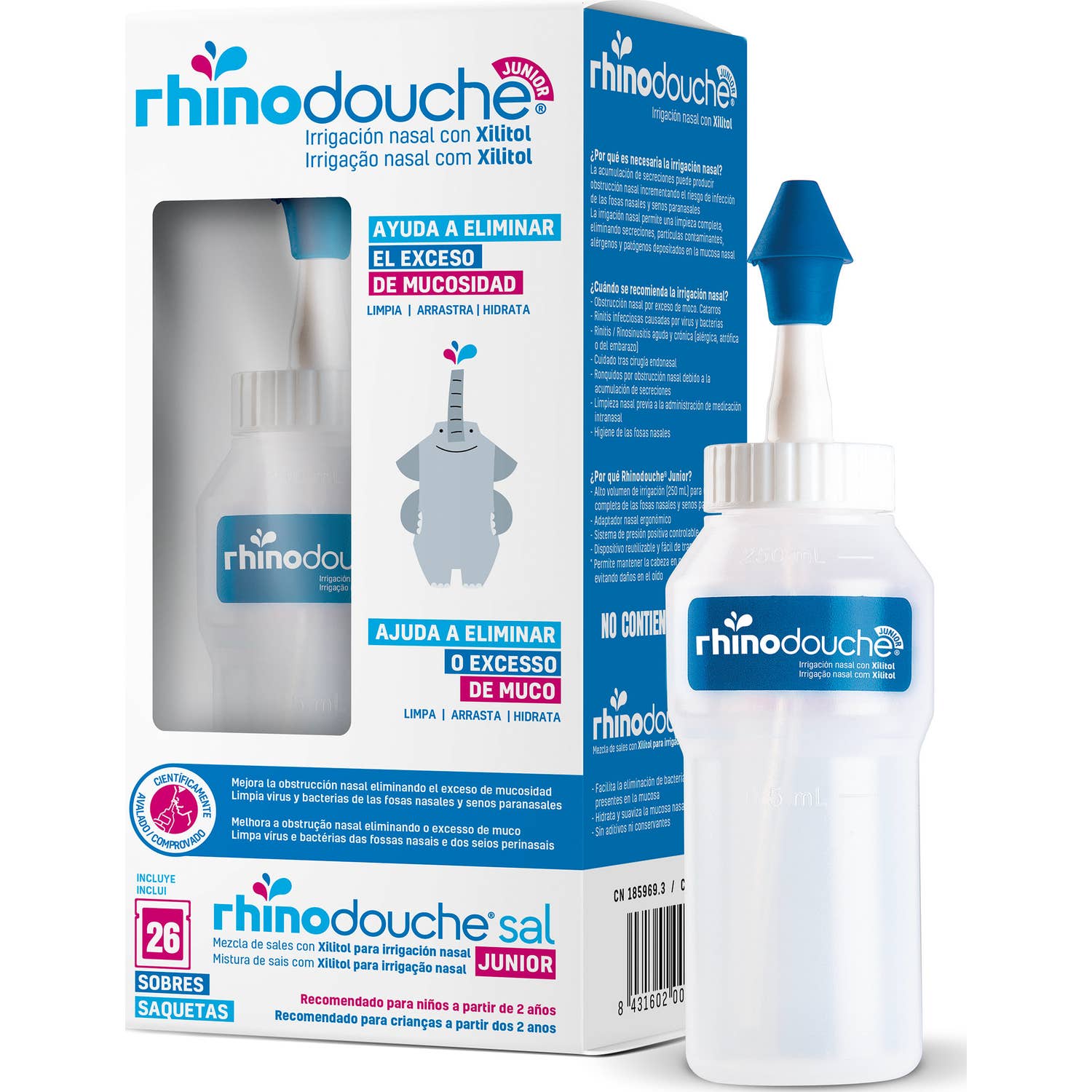 Rhinodouche Junior Irrigador Nasal + Rhinodouche Sal Junior 26 sobres