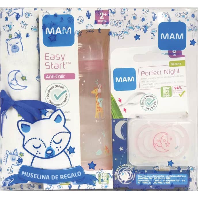 MAM Pack Chupete Night 6 M Luna + Muselina + Biberón 260 ml