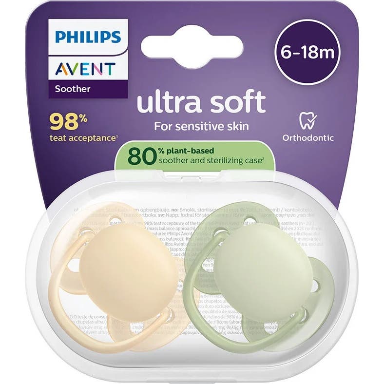 Philips Avent Ultra Soft Chupete Eco 6-18M Beig Green 2uds