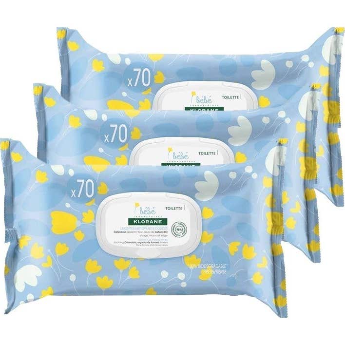 Klorane Bebé Toallitas Limpiadoras Suaves 3x70 uds