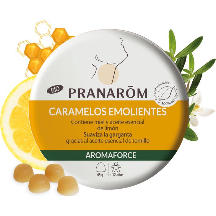 Pranarôm Aromaforce Caramelos Emolientes Miel y Limón BIO 45g