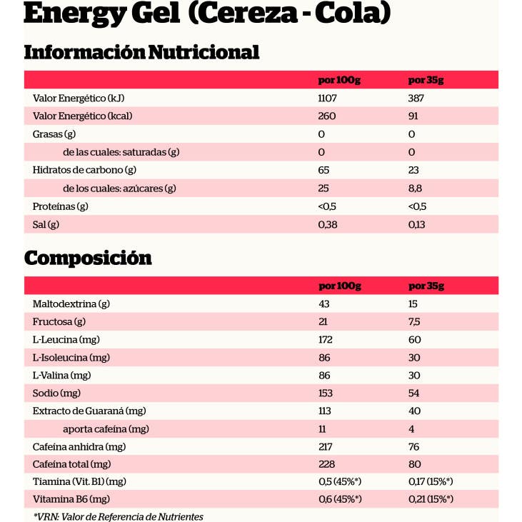Nutrisport Energy Gel Cereza Cola Cafeína 80mg 35g Nutrisport Energy Gel Cereza Cola Cafeína 80mg 35g