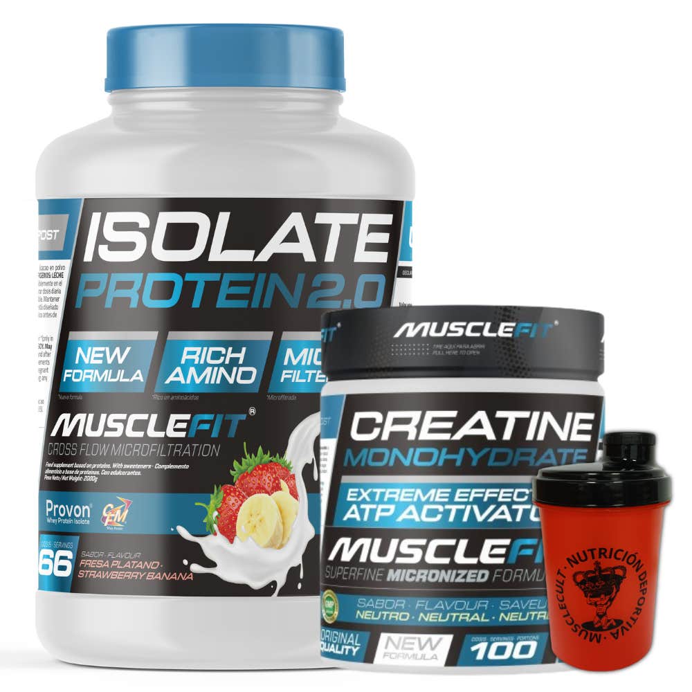 MuscleFit Pack Isolate 2kg Fresa y Plátano + Creatina 300g + Shaker