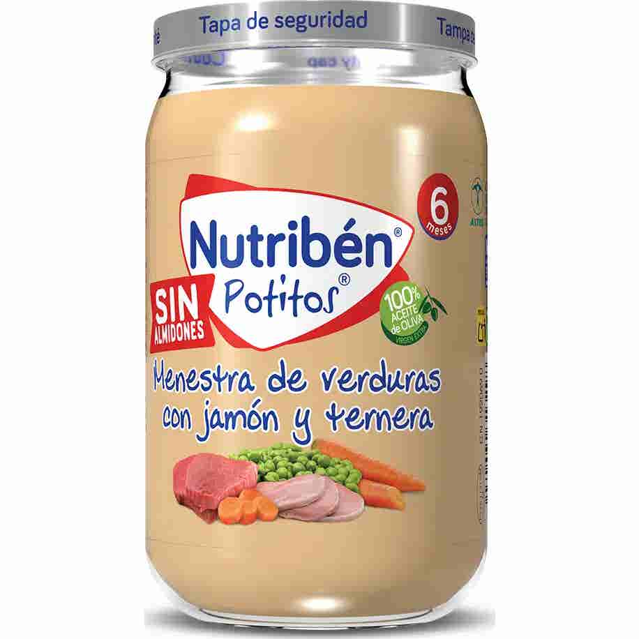 Nutribén Potitos Sin Almidones Menestra de verduras con jamón y ternera +6m 235g