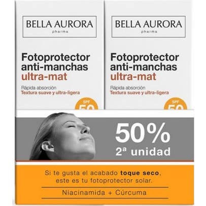 Bella Aurora Ultra-Mat Protector Solar Facial Anti-Manchas Spf50 Piel grasa 2 X50 ml