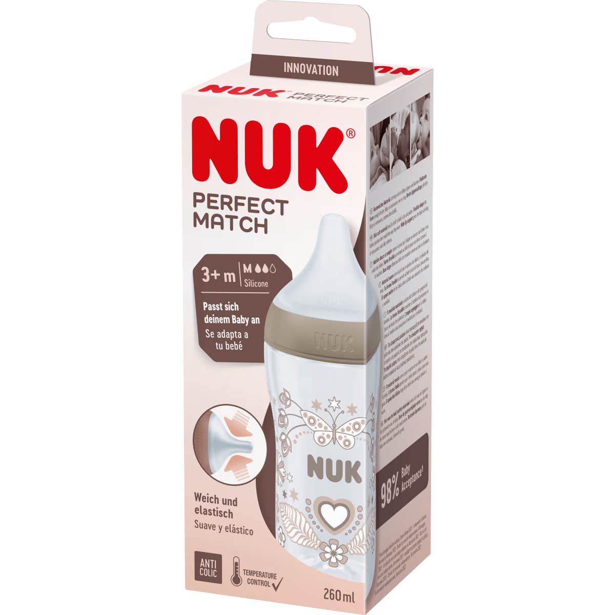 Nuk Perfect Match Biberón Silicona Pp 3+M Corazón 260ml 1ud