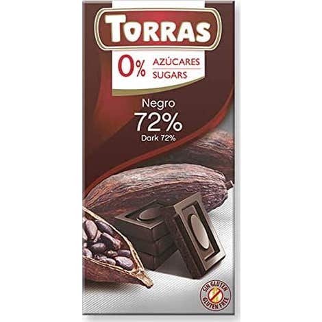 Torras Chocolate Negro 72% Cacao sin Azúcar 75 g