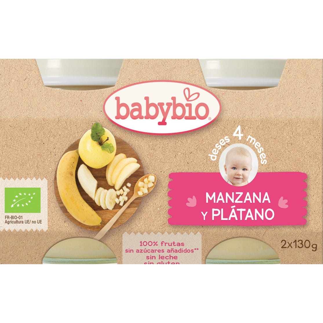 BabybioTarrito Ecológico De Manzana Y Plátano 2x130g