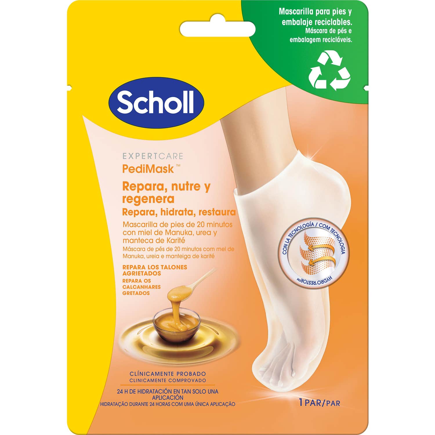 Scholl Mascarilla Pies Nutritiva Miel de Manuka 1 Par