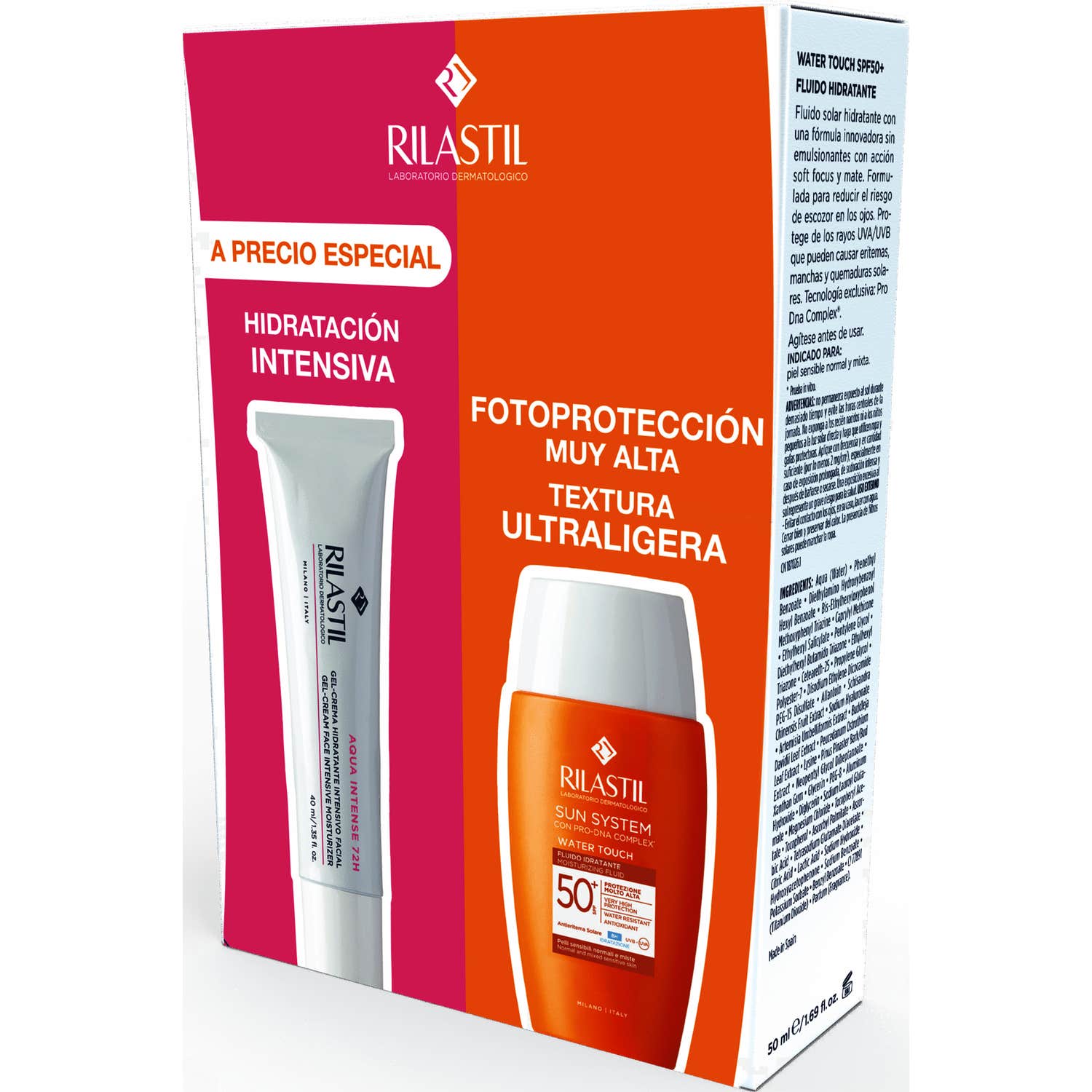 Rilastil Pack Aqua Intense 72h Gel-Crema 40ml + Sun System Water Touch SPF50+ 50ml