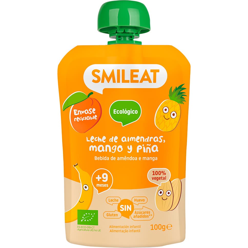 Smileat Pouch Ecológico de Leche de Almendras Mango y Piña 100g