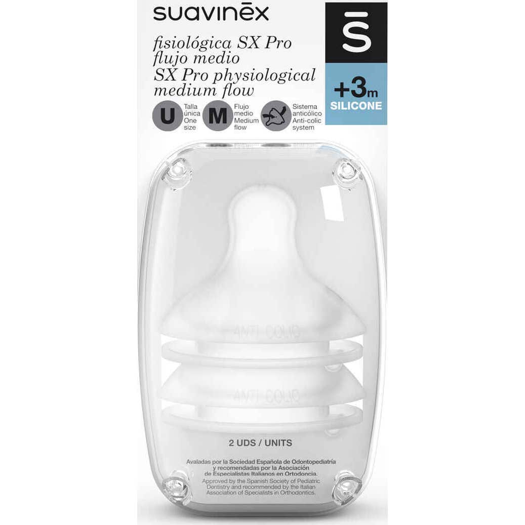 Suavinex Tetina Fisiológica SX Pro Silicona Flujo Medio +3m 2uds