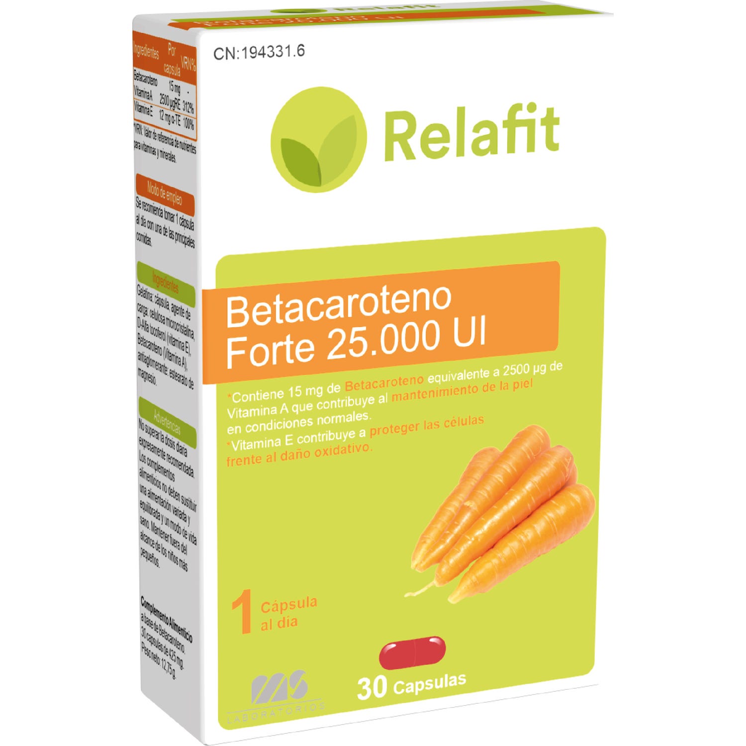Relafit Betacaroteno Forte 25000 Ui 30 caps | Natural Doctor