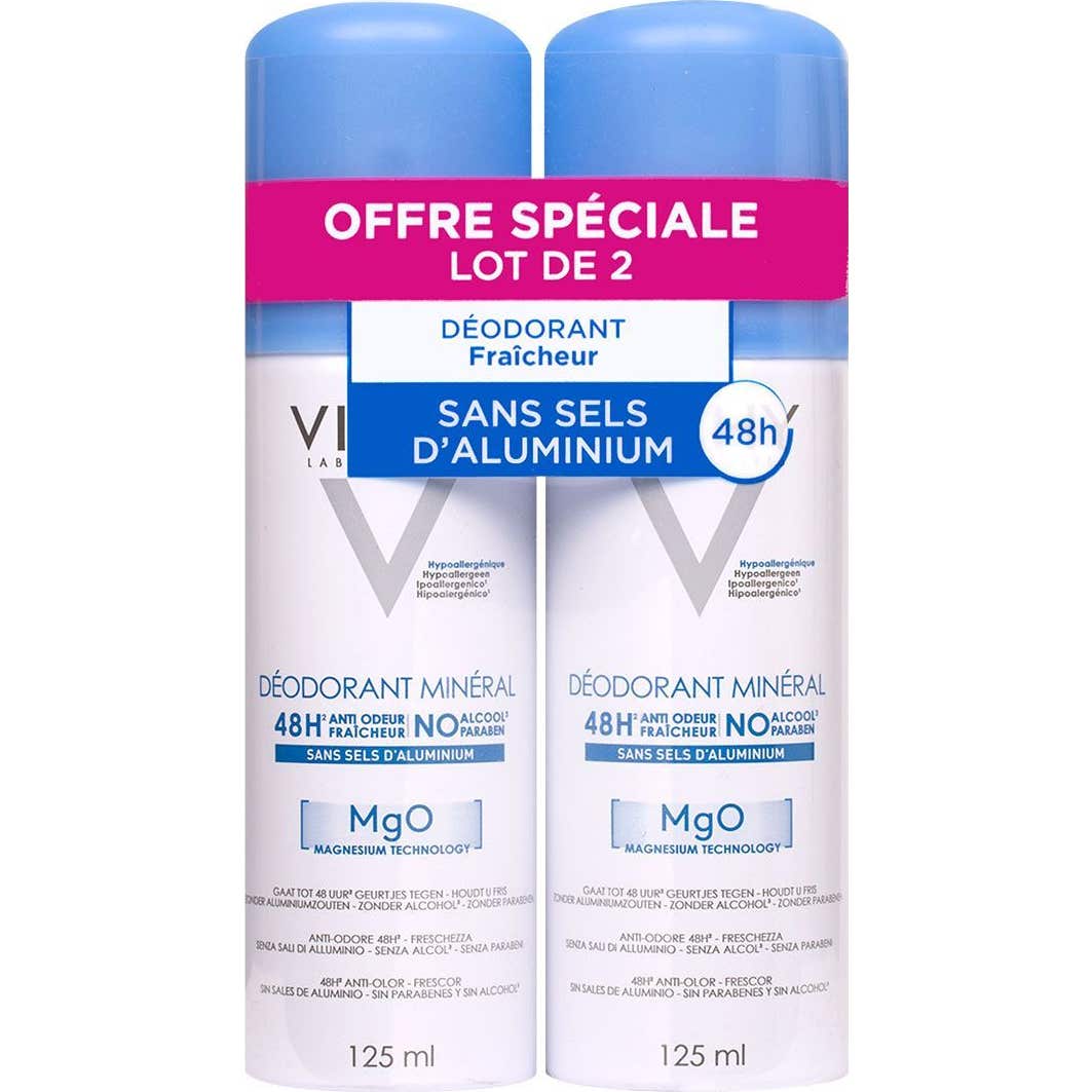 Vichy Desodorante Mineral Sin Sales de Aluminio 48h Spray 2x125ml