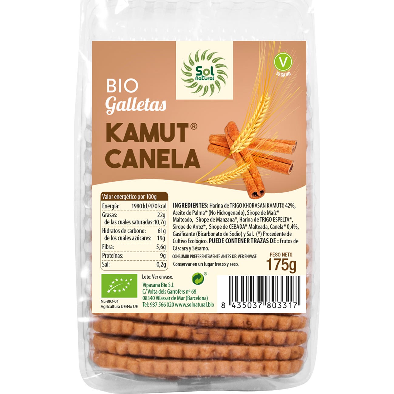 Solnatural GalletasKamut Canela Bio Vegano 175g