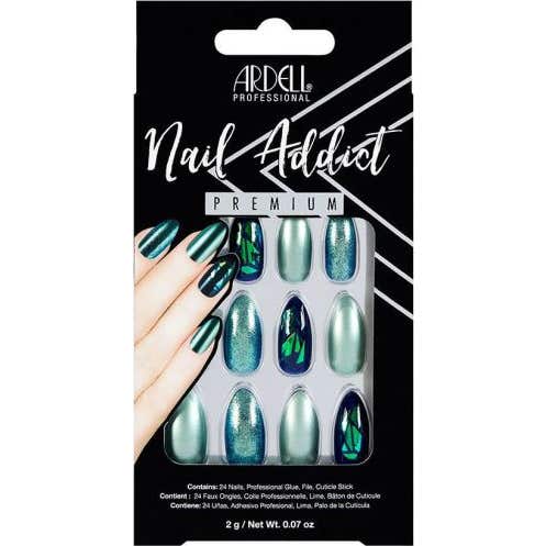 Ardell Set Nail Addict Premium Uñas green glitter Chrome 1 ud