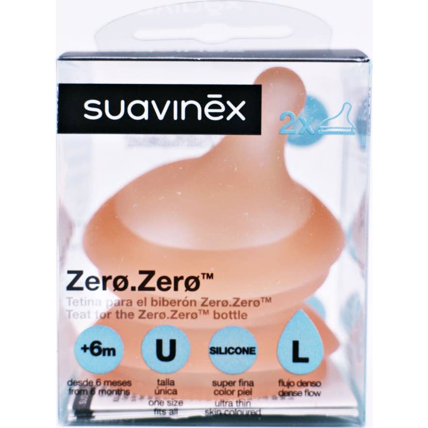 Suavinex Tetina Zero Zero Silicona Anticólicos Flujo Denso +6M 2 uds
