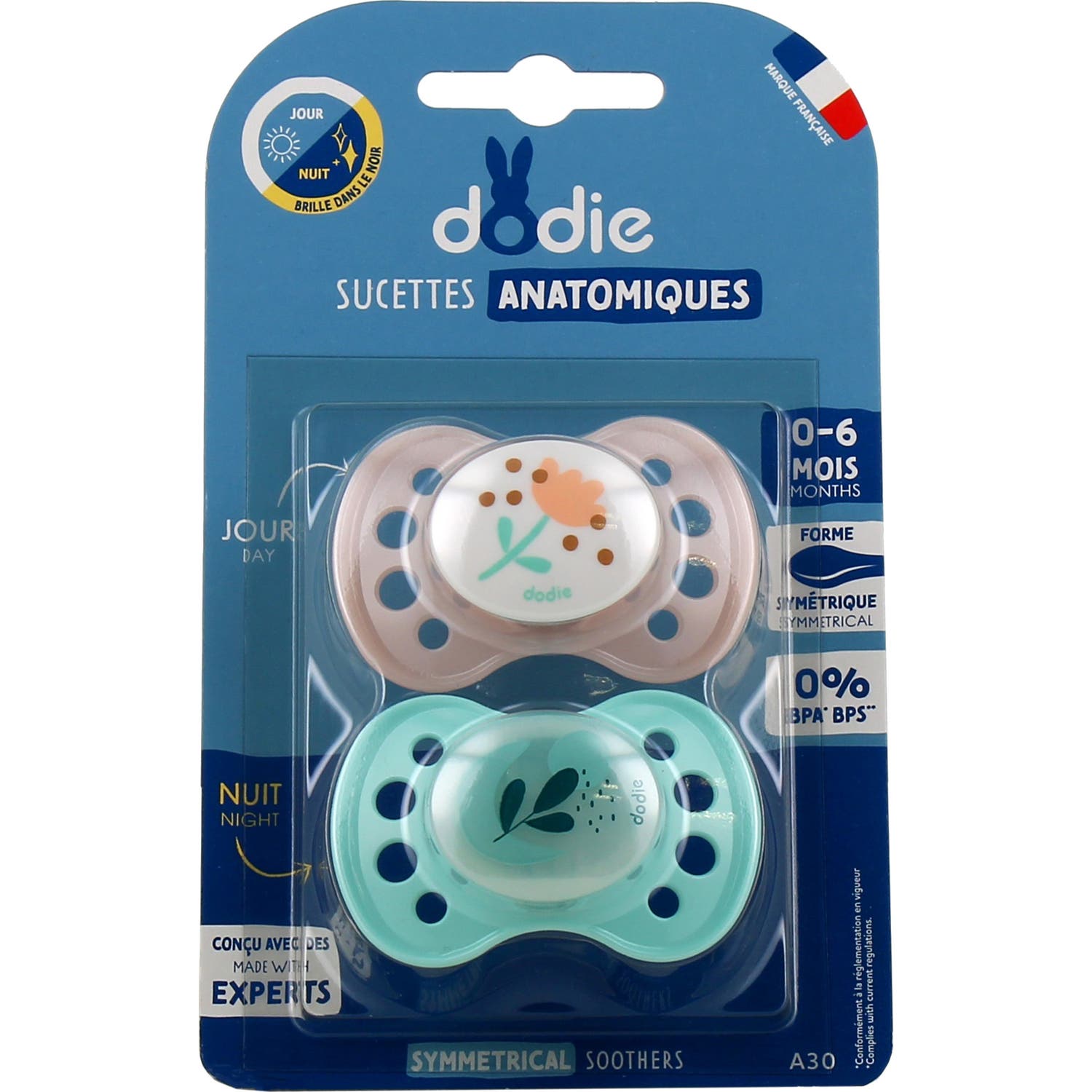 Dodie Chupete Anatómico Día y Noche 0-6M A30 2uds