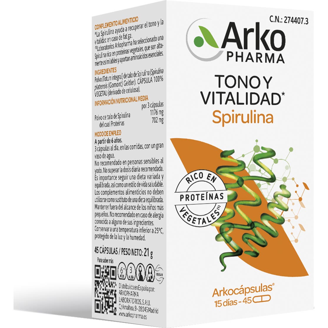 Arkopharma Arkocápsulas Spirulina BIO 45caps