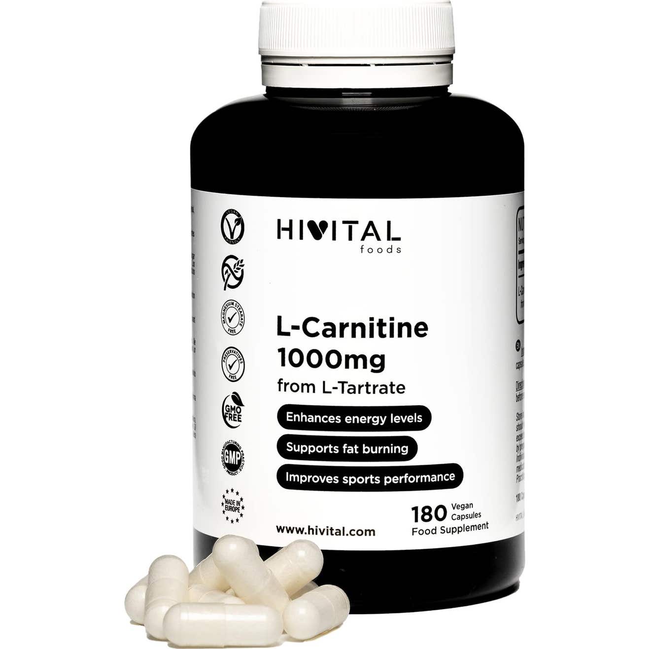Hivital Foods L-Carnitina pura 1000mg 180 cáps veganas