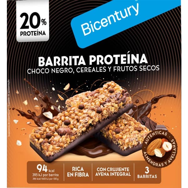 Bicentury Barrita Proteica Choc Negro Cereales Frutos Secos 72 g