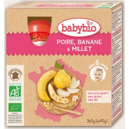 Babybio Mis Frutas Calabaza Pera Plátano Mijo Plátano Orgánico 6 Meses 4 X 90 grs