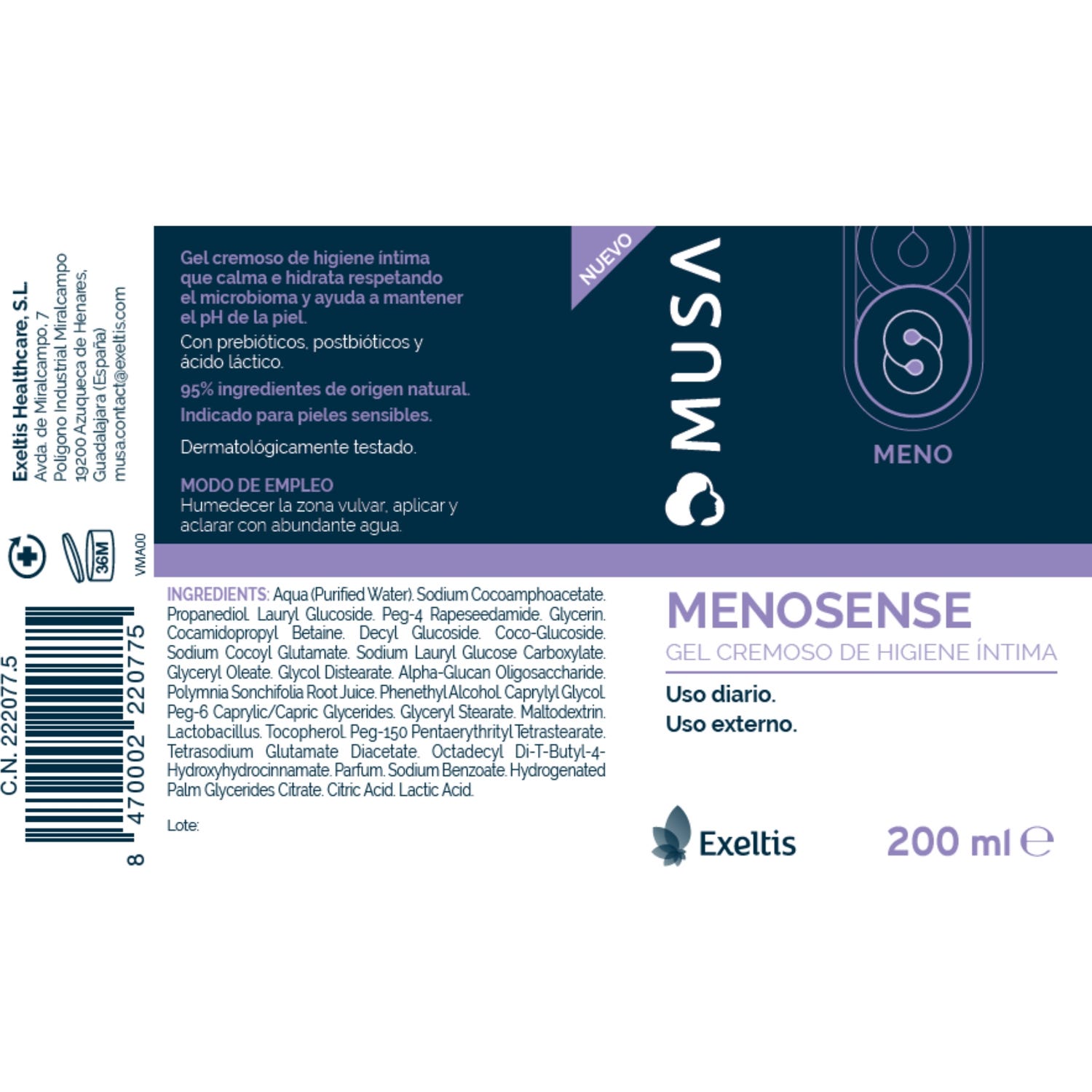 Musa Menosense Gel Higiene Íntima Hidratante Menopausia 200ml Musa Menosense Gel Higiene Íntima Hidratante Menopausia 200ml