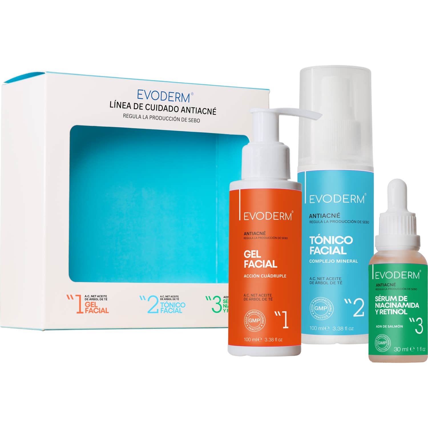 Evoderm Set Línea de Cuidado Antiacné gel + Tónico + Serum