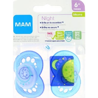MAM Night Chupete Silicona +6 m 2 u Azul