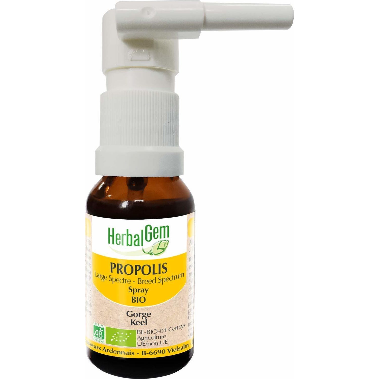 Herbalgem Propóleo Orgánico Spray para la Garganta de Gran Espectro 15Ml