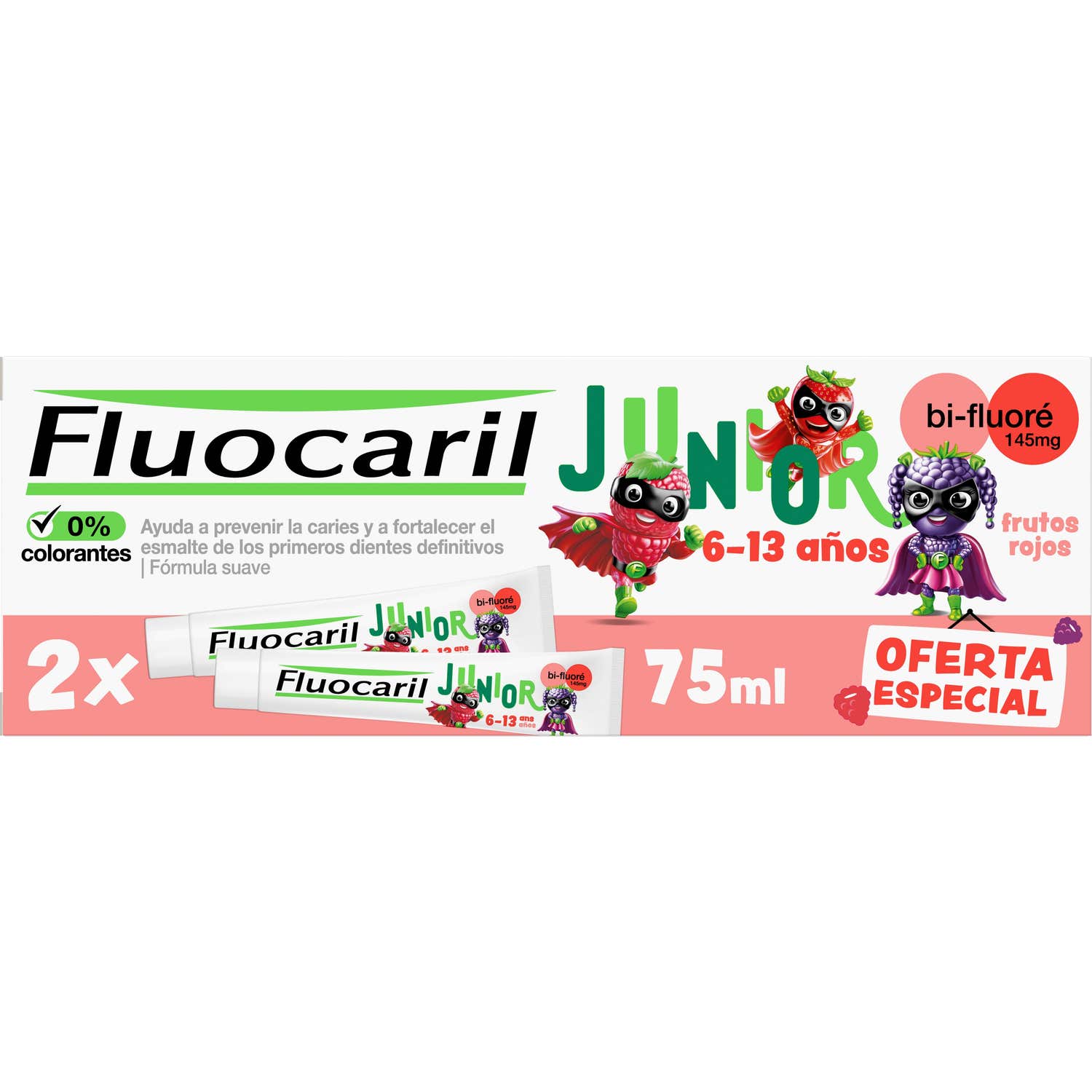 Fluocaril Duplo Pasta Junior Sabor Frutos Rojos 2x75ml