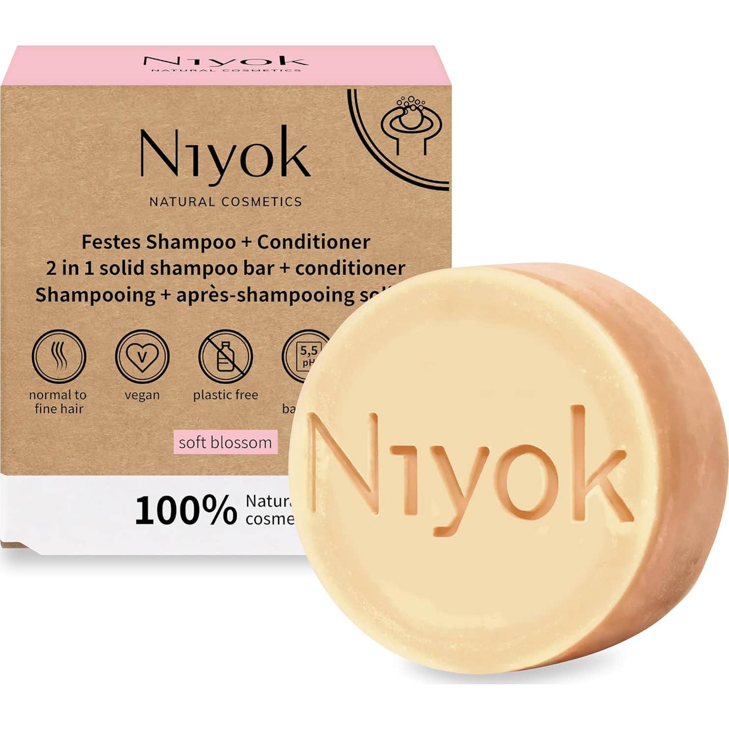 Niyok Champú Sólido 2 en 1 + Acondicionador Soft Blossom 80 g
