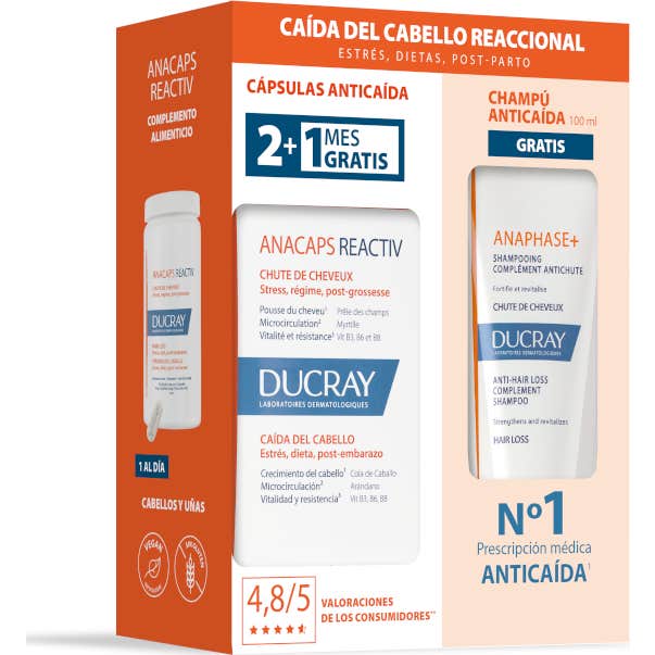 Ducray Anacaps Reactive 90caps + Anaphase+ Champú Anticaída 100ml