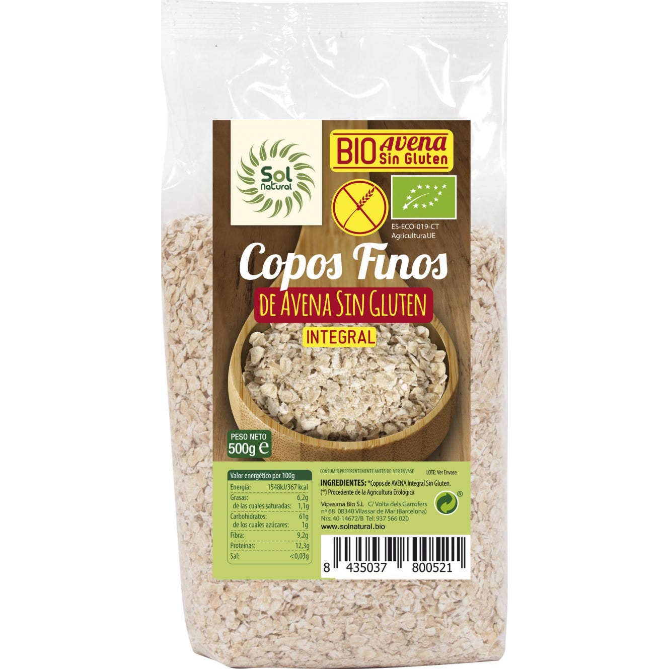 Sol Natural Copos de Avena Finos Bio 500g
