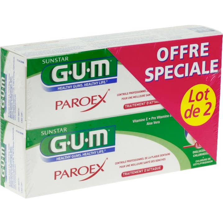 Goma de mascar Paroex Gel dentífrico Set de 2 x 75 ml