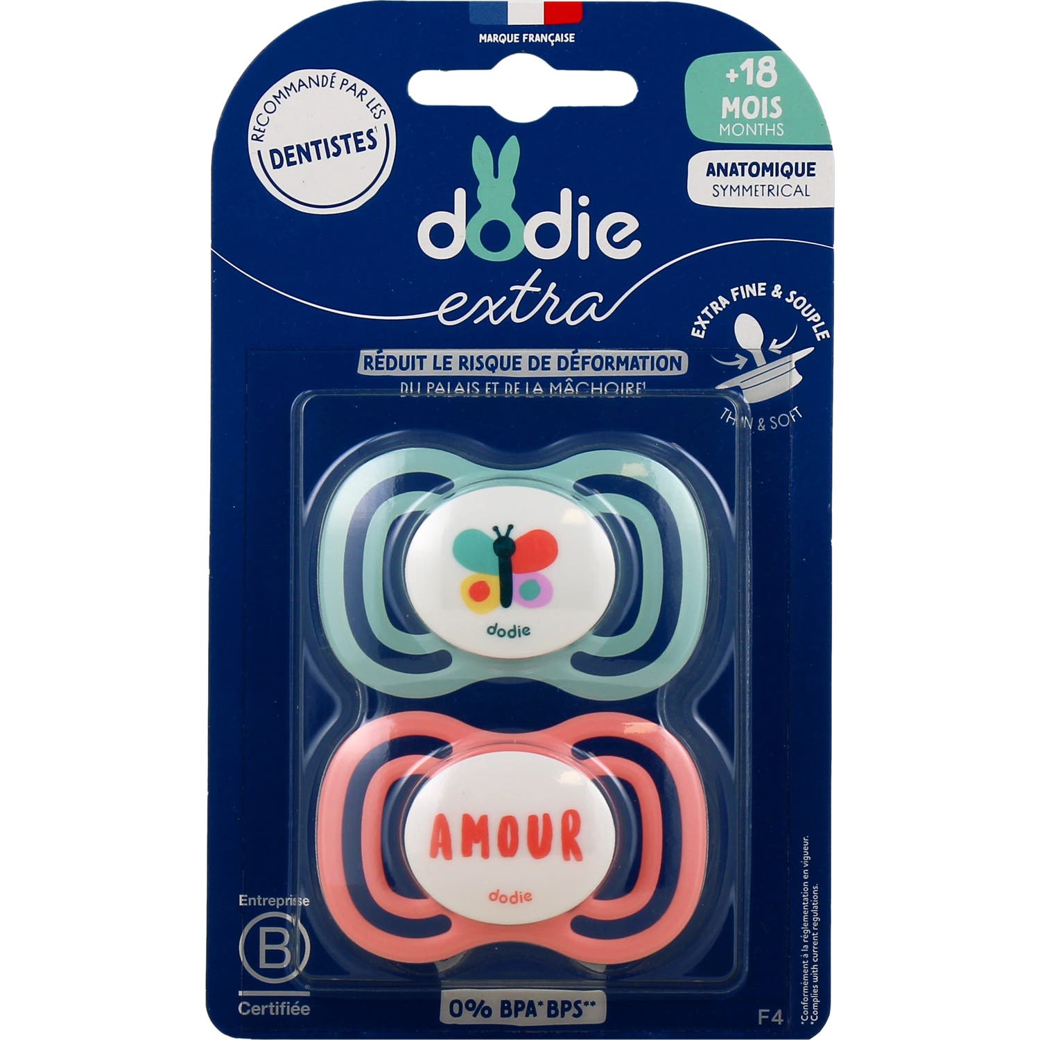 Dodie Extra Chupete Anatómico +18M F4 Fino Rosa 2 uds