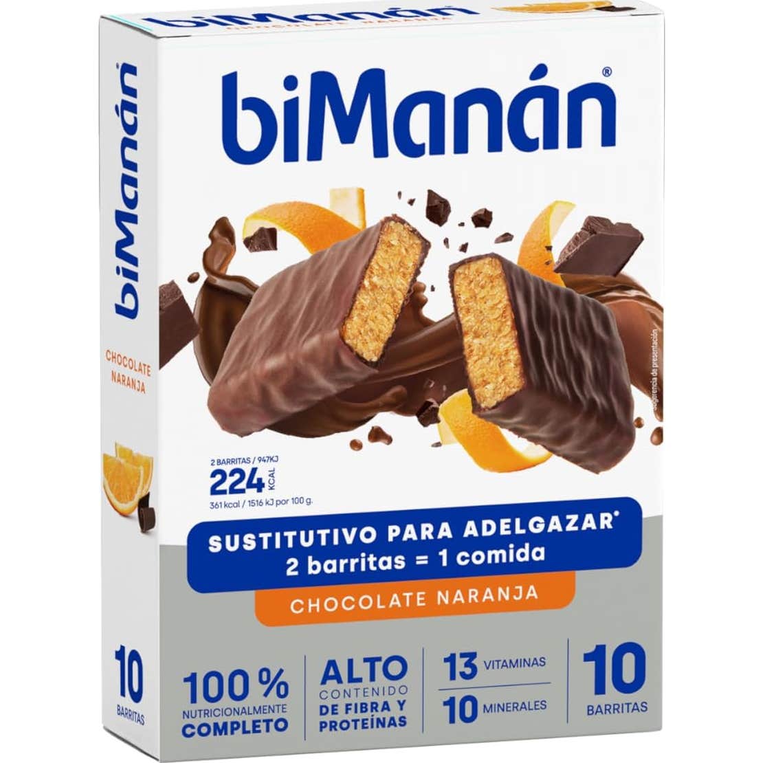Bimanán Barritas Sustitutivas Sabor Chocolate y Naranja 10 uds