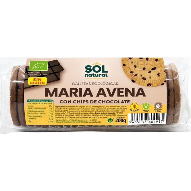 Sol Natural Galletas Maria Avena Chips Chocolate Bio 200 g